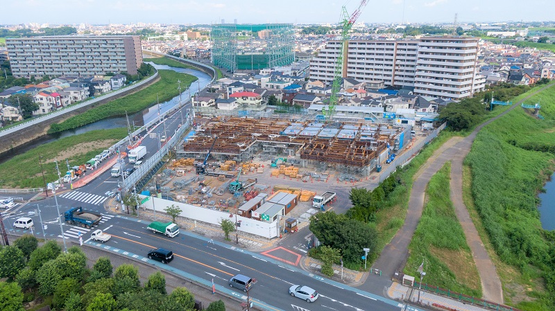 新庁舎建設工事7月進捗状況　全景